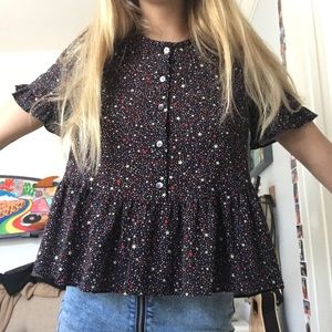 Madewell Star Print Ruffle Button Front Top